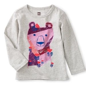 TEA COLLECTION Grey Long Sleeve Cotton Tee Purple Bear Size 3-6 Months nwt baby